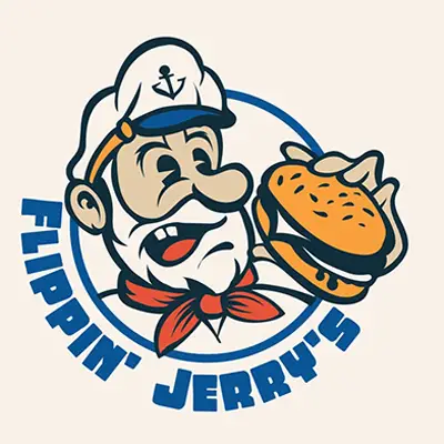 Logo cartoon old school pour Flippin' Jerry's, chaîne de restauration de burgers, déclinaison 2 sur 5